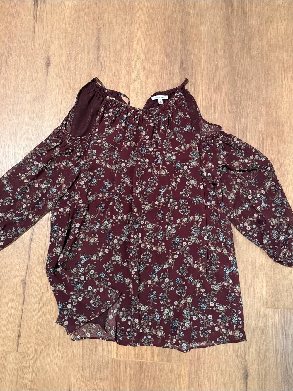 Max Studio Burgundy Floral Cold-Shoulder Blouse
